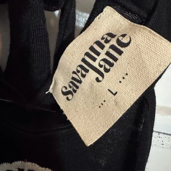 ❌❌Savanna Jane Large Black Pink Floral Embroidered Tank Top Blouse Boho Tie Back - Picture 8 of 8